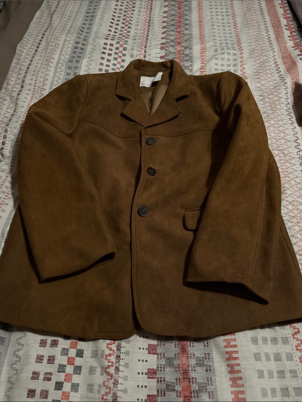 WomMen's Brown faux-Suede Button-Front Jacket